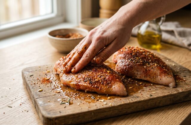 Juicy Air Fryer Chicken Breast — Oil and season