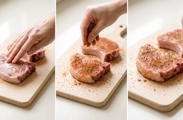 Juicy Air Fryer Pork Chops — Season the chops