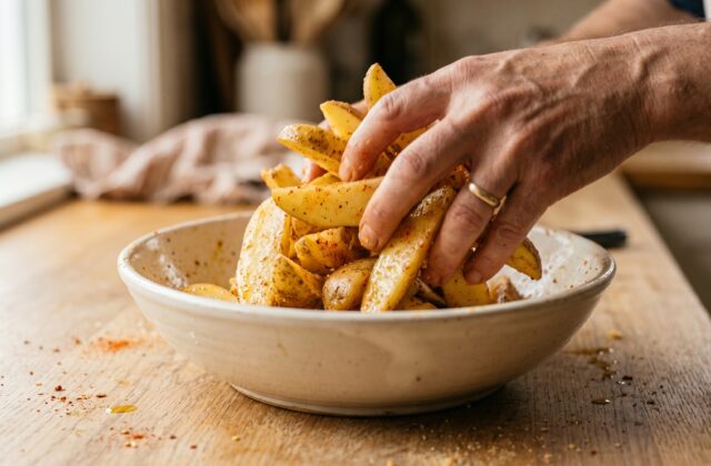 Air Fryer Potato Wedges — Season the wedges