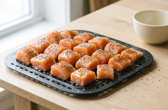 Air Fryer Salmon Bites — Air fry until caramelised