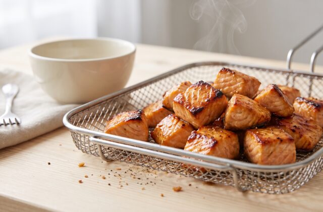 Air Fryer Salmon Bites — Air fry until caramelised