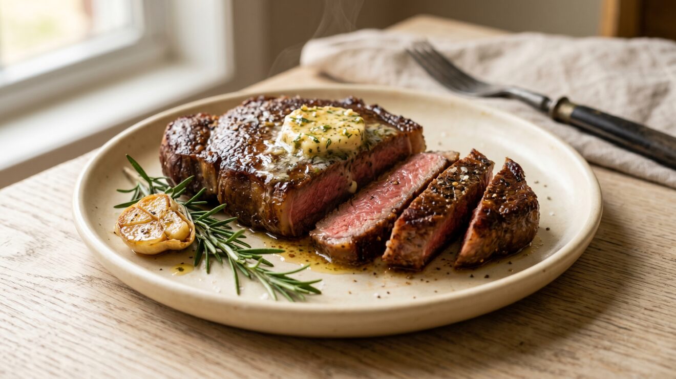 Air Fryer Steak with Garlic Butter