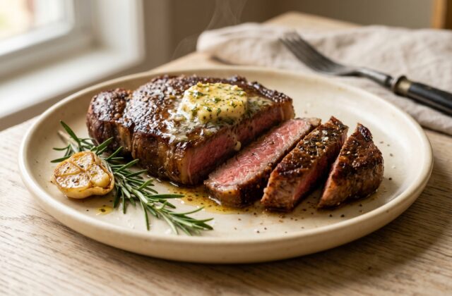 Air Fryer Steak with Garlic Butter